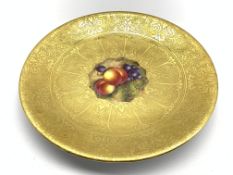 Royal Worcester cabinet plate painted with a centre panel of peaches and grapes within a tooled