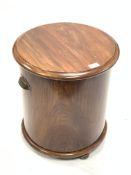 Victorian mahogany cylindrical night commode with porcelain liner,
