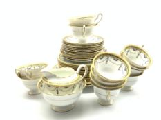 Shelley tea set decorated with garlands within a key pattern border comprising twelve cups and