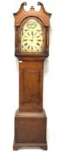 19th century walnut longcase clock, white painted enamel dial with Roman numeral chapter ring,