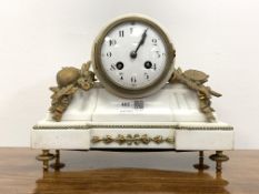 French white slate mantel clock, white enamel dial and Arabic chapter ring,