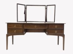 Stag Minstrel mahogany dressing table, three mirrors over one long and two short drawers,