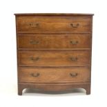 Mid 20th century walnut bow front chest with crossbanded top over four long drawers, W77cm, H82cm,