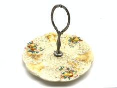 Clarice Cliff Celtic Harvest pattern cake stand with metal handle D20cm Condition Report