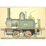 Unsigned watercolour of an early steam locomotive 'Tich' in walnut frame 25cm x 36cm