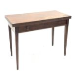 Georgian mahogany fold over tea table, the top with reeded edge over drawer,