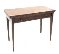 Georgian mahogany fold over tea table, the top with reeded edge over drawer,