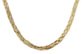 9ct yellow and white gold flattened weave necklace, hallmarked, approx 4.11gm