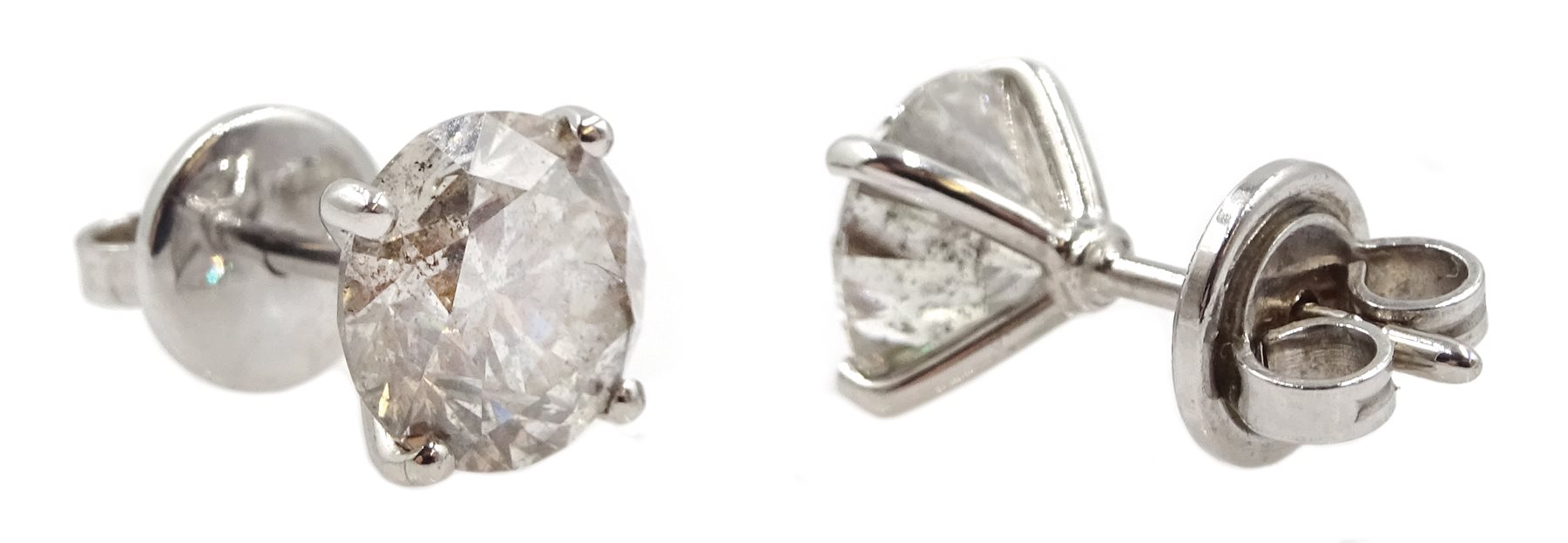 Pair of 18ct white gold diamond stud earrings, stamped 750, diamond total weight 3.52 carat - Image 2 of 4