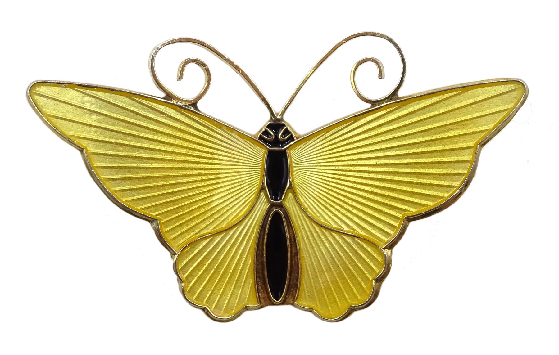 Norwegian silver, yellow and black enamel butterfly brooch by David Anderson, stamped