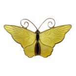 Norwegian silver, yellow and black enamel butterfly brooch by David Anderson, stamped