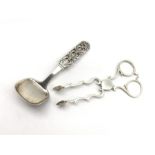 Pair of Geo. lll style silver scissor action sugar nips, Birmingham 1906 Maker George Unite and a D