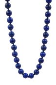 Lapis lazuli bead necklace, with 9ct gold clasp stamped 375