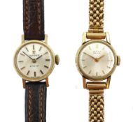 Vertex Revue 9ct gold ladies bracelet wristwatch hallmarked and a Tissot 9ct gold ladies wristwatch