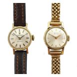 Vertex Revue 9ct gold ladies bracelet wristwatch hallmarked and a Tissot 9ct gold ladies wristwatch