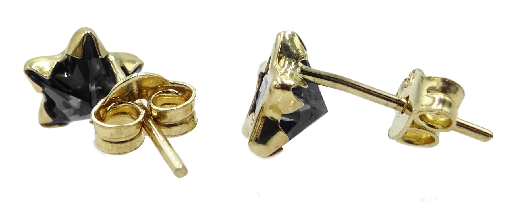 pair of 9ct gold sapphire star stud earrings, stamped 9K - Bild 2 aus 2