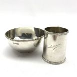 Silver christening cup and bowl, the cup inscribed 'Catherine' by Walker & Hall, Sheffield 1928, ap