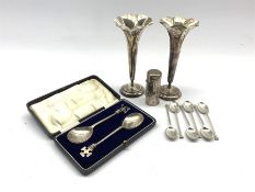 Pair of silver Winchester presentation spoons with Trusty Servant and St Cross finials Chester 1929
