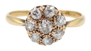 Gold old cut diamond cluster ring, stamped 18ct