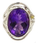 Silver oval amethyst ring, stamped 925, amethyst approx 8.50 carat