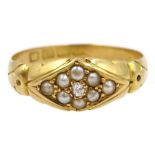 Victorian 18ct gold split pearl diamond ring, Birmingham 1894