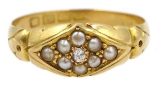 Victorian 18ct gold split pearl diamond ring, Birmingham 1894