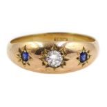 Gold sapphire and diamond gypsy set ring, stamped 18ct