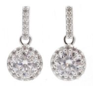 Pair of silver cubic zirconia pendant earrings, stamped 925