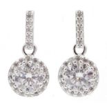 Pair of silver cubic zirconia pendant earrings, stamped 925