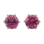 Pair of 18ct white gold pink tourmaline stud earrings, hallmarked