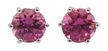 Pair of 18ct white gold pink tourmaline stud earrings, hallmarked