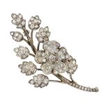 Gold and silver old cut diamond trembleuse spray flower brooch, retailed by Collingwood of Conduit