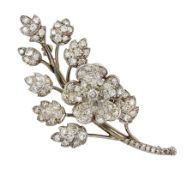 Gold and silver old cut diamond trembleuse spray flower brooch, retailed by Collingwood of Conduit