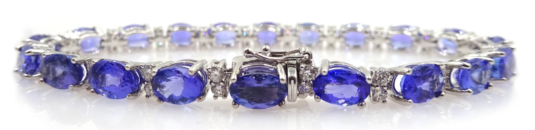 18ct white gold oval tanzanite and diamond link bracelet, hallmarked - Image 6 of 6