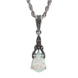 Silver opal and marcasite pendant necklace, stamped 925