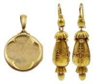 Pair of 14ct gold pendant earrings and a 9ct gold locket
