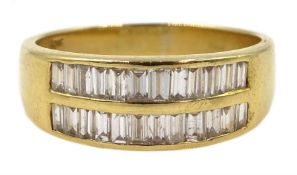 18ct gold channel set, baguette diamond double row ring, hallmarked