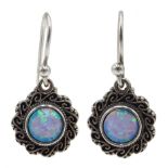 Pair of silver opal pendant earrings, stamped 925