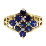 9ct gold sapphire and opal ring, hallmarked