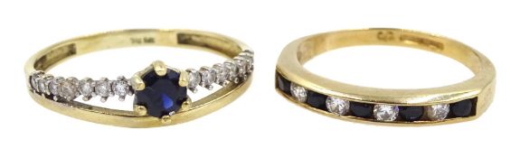Two 9ct gold sapphire and cubic zirconia rings, both hallmarked