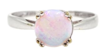 9ct white gold round opal ring, stamped 375