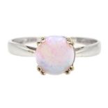 9ct white gold round opal ring, stamped 375