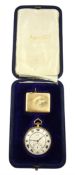 Mappin & Webb 18ct gold pocket watch, top wind, London import marks 1919 and a 9ct gold vesta case