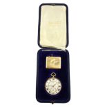 Mappin & Webb 18ct gold pocket watch, top wind, London import marks 1919 and a 9ct gold vesta case