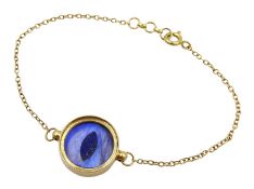 18ct gold snake eye bracelet, inlayed rainbow moonstone with lapis lazuli, hallmarked