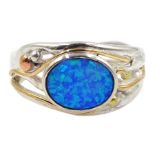 Silver and 14ct gold wire opal ring, stamped 925