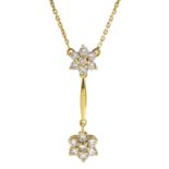 18ct gold flower cluster pendant necklace, stamped 18K 750