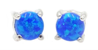 Pair of silver opal stud earrings, stamped 925