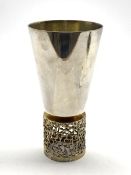 Elizabeth II silver and silver gilt goblet by Stuart Devlin with tapering bowl and pierced base H15