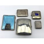 Silver and blue enamel cigarette case with a marcasite panel Birmingham 1930, plain silver cigarett